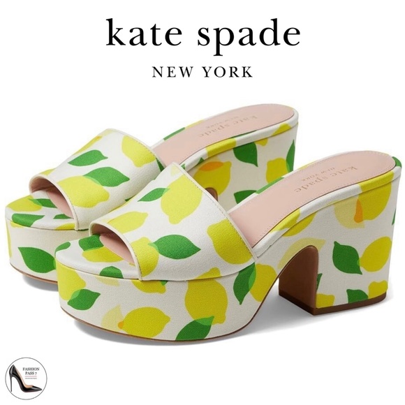 Kate Spade Ibiza Lemon Slip On Platform High Heel Mule Sandals Boho Shoes 9 - Picture 1 of 14
